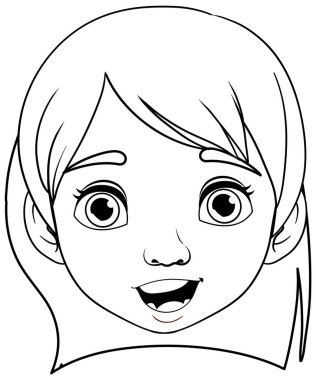 Yüzünde şaşırmış bir ifade olan sevimli bir kadının çizgi film çizimi.