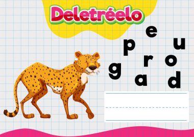 İspanyolca bir çita temalı imla çalışmasının eğitici resmi