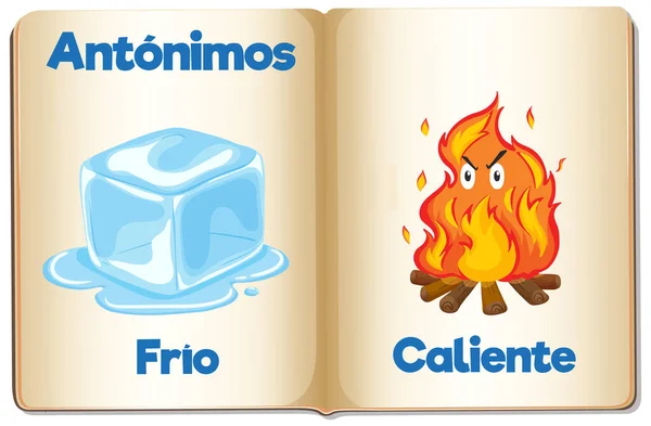 寒さと暑さのためのスペイン語の単語のベクトル漫画のイラスト — ストックベクタ