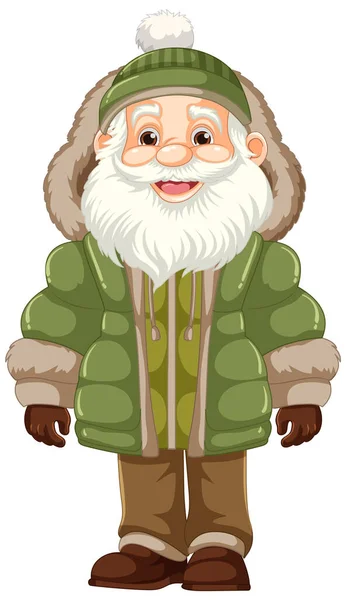Vector Illustration Elderly Man Wearing Hoodie Puffer Jacket Winter Coat — Stock Vector