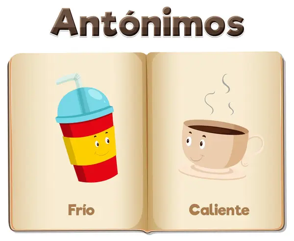 寒くて暑いスペイン語を教えるイラストカード — ストックベクタ