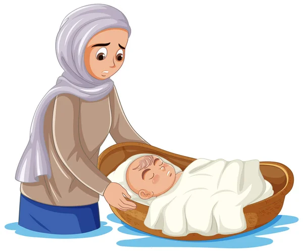 Εικονογράφηση Του Μωυσή Μωρό Επιπλέουν Κατά Μήκος Του Ποταμού Νείλου — Διανυσματικό Αρχείο