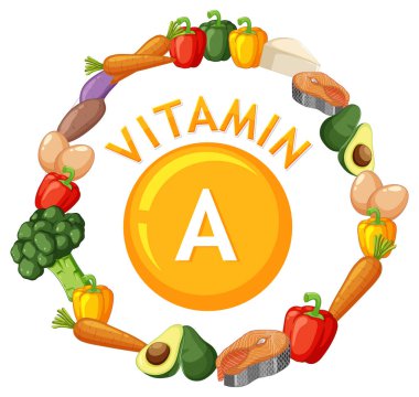 A vitamini bakımından zengin besleyici gıdaların çizimi