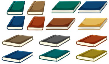 Farklı kapak tasarımları olan renkli bir kitap çeşidi