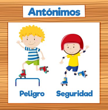 Tehlike ve güvenliği öğretmek için İspanyolca resimli kelime kartları
