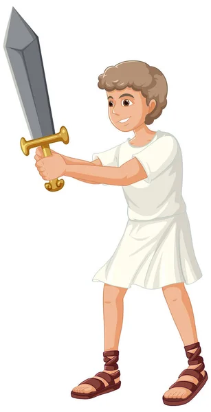 ダビデがダビデとゴリアテの宗教的な聖書の物語から剣を持っているイラスト — ストックベクタ