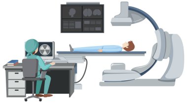 Bilim adamı uranyumun radyoaktivitesini bilgisayar ve x-ray kullanarak inceliyor.