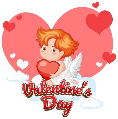 Sevgililer Günü yazılı sevimli melek çizgi filmi