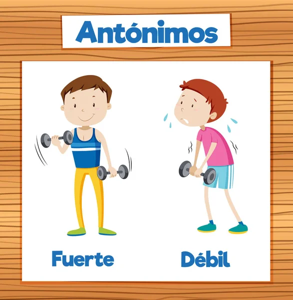 Tarjeta Ilustrada Para Aprender Antónimos Español — Vector de stock