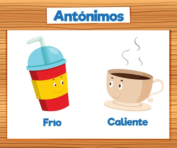 Cartes Illustrées Espagnol Pour Apprendre Les Antonymes — Image vectorielle