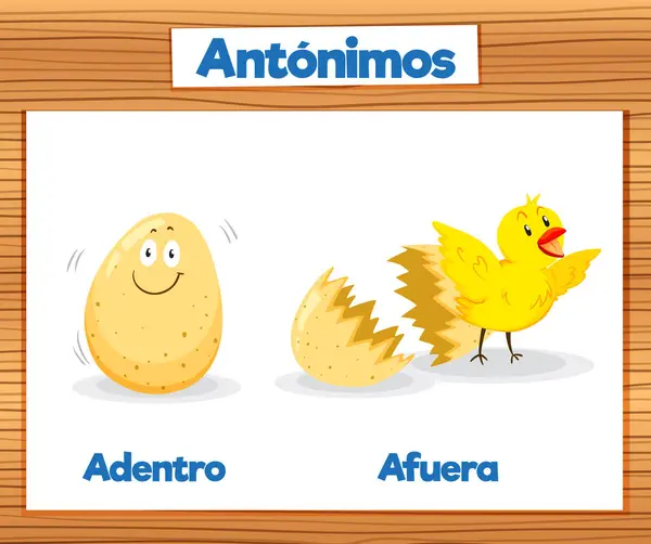 Vector Cartoon Illustration Depicting Spanish Words Andentro Afuera Which Mean — Stock Vector