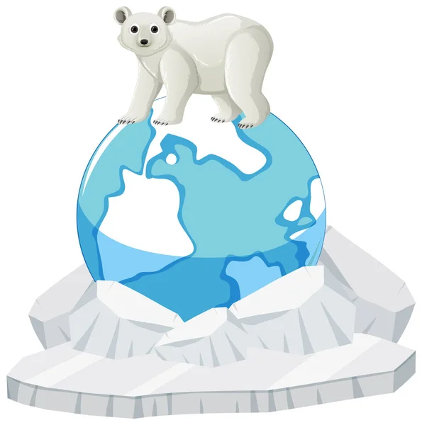 地球温暖化が環境に与える影響を象徴する フローを歩く極熊のベクトル漫画イラスト — ストックベクタ