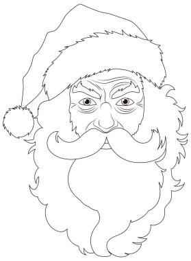 Noel Baba kostümü giymiş, sakallı ve bıyıklı kızgın yaşlı bir adamın vektör çizimi.