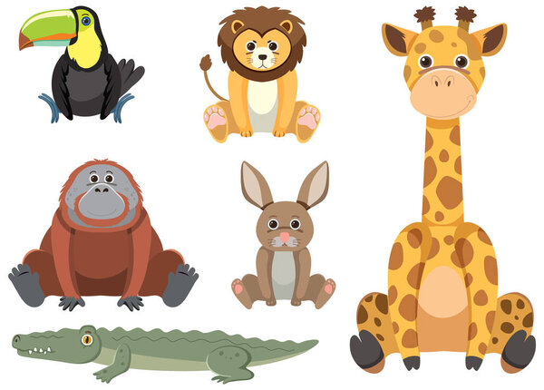 A group of wild animals depicted in a simple cartoon illustration