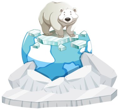 Küresel ısınmanın etkisini simgeleyen eriyen buz kütlesi üzerinde yürüyen bir kutup ayısı tasviri