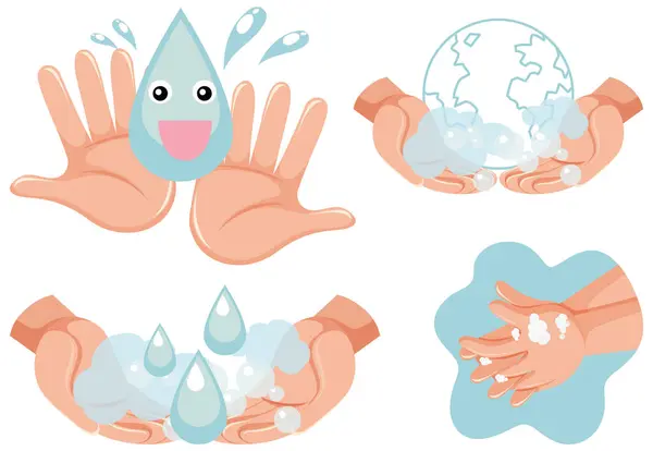 Suyu Dünyaya Saklamanın Önemini Sembolize Eden Tabelasını Tutan Eller — Stok Vektör