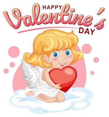 Sevgililer Günü ikon pankartıyla sevimli bir meleğin büyüleyici bir çizimi.