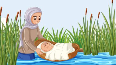 Jochabed 'in cesur davranışı bebeğini Nil boyunca yüzdürmek.