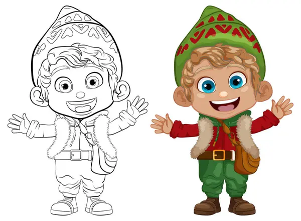 Şen şakrak bir kış kıyafeti giyen mutlu bir çocuk.