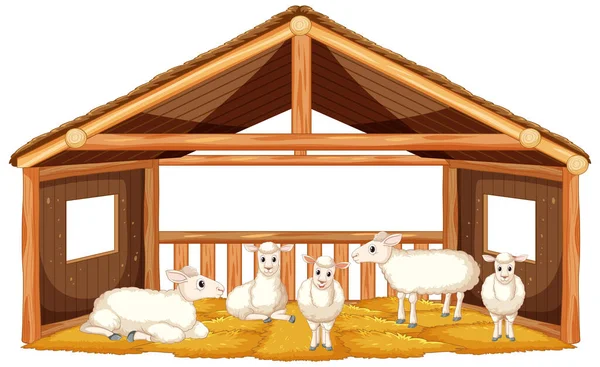 Whimsical Cartoon Illustration Sheep Cozy Barn Stall — Stock Vector