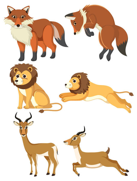 Vector cartoon illustration of a group of animals