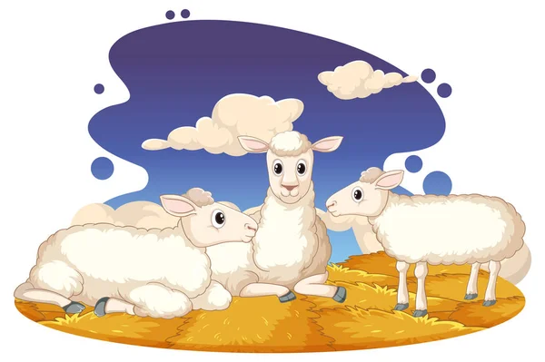 Sheep Enjoying Peaceful Moment Surrounded Hay — Stock Vector