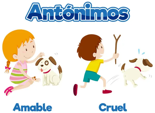 Aprender Antónimos Español Para Amable Cruel Ilustraciones De Stock Sin Royalties Gratis
