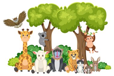 Çeşitli vahşi hayvanlar bir ağacın altında uyum içinde yaşarlar.