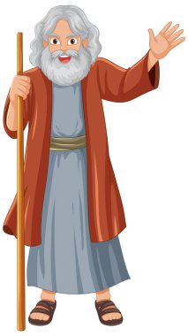 Yaşlı bir adamın ahşap bir değnekle ayakta duruşu.