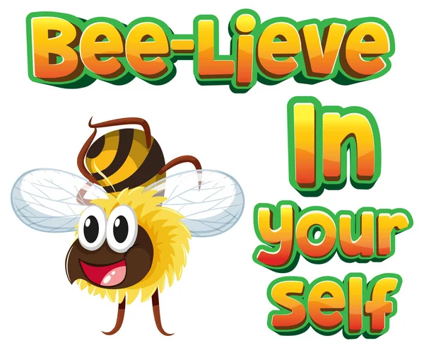Funny Pun Word Bee Lieve Cute Cartoon Bee — Stock Vector