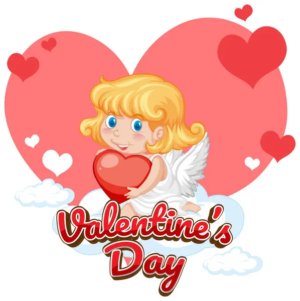 Adorable Angel Cartoon Valentine Day Text Banner — Stock Vector