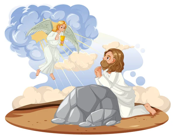 Vibrant Vector Illustration Depicting Jesus Praying Garden Gethsemane — Stock Vector