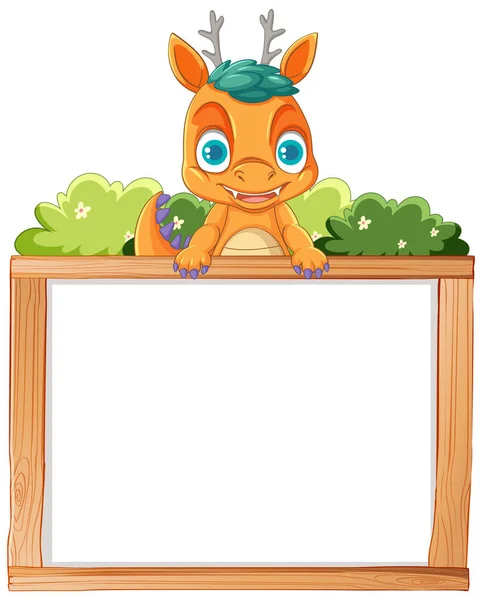 Cartoon Illustration Adorable Baby Dragon Proudly Displaying Whiteboard Banner — Stock Vector