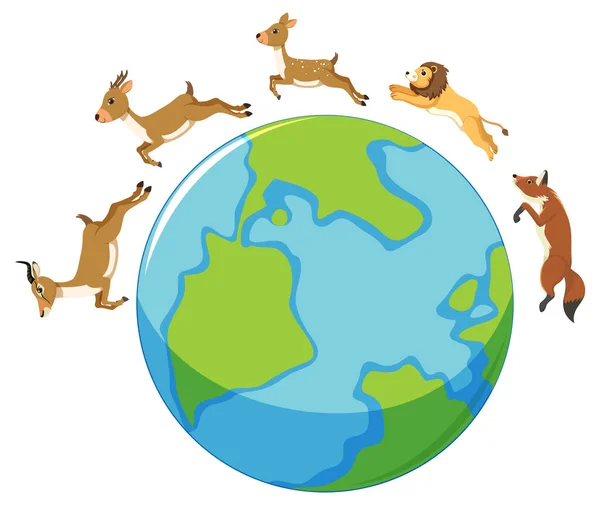 Dibujos Animados Vectoriales Ilustración Animales Salvajes Corriendo Por Todo Mundo — Vector de stock