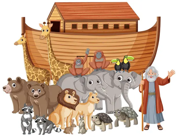 Whimsical Depiction Noah Variety Wild Animals His Ark — Stock Vector