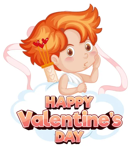 Vector Cartoon Illustration Cute Angel Happy Valentine Day Icon Banner — Stock Vector