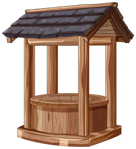 Cartoon Traditional Wooden Water Well — Stock Vector