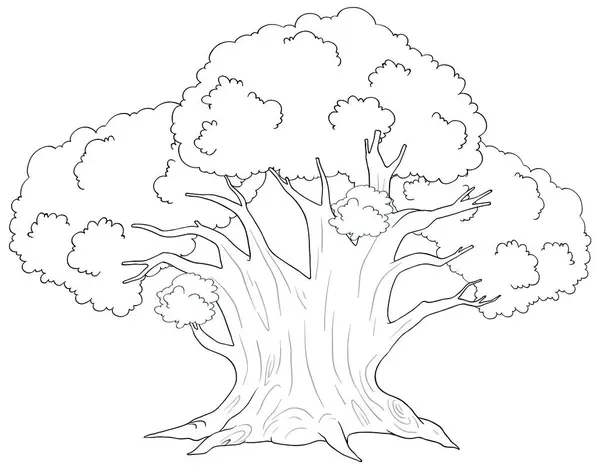 Black White Line Drawing Large Tree — Stock Vector