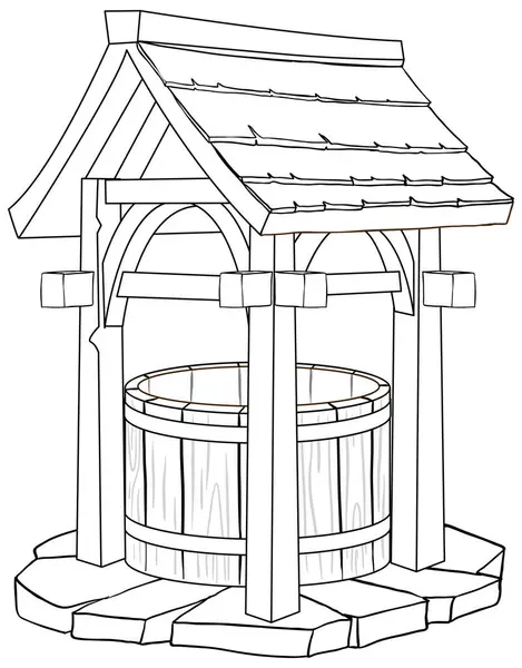 Černobílá Ilustrace Dřevěné Studny — Stockový vektor