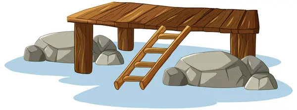 小さな木製の橋の漫画イラスト — ストックベクタ