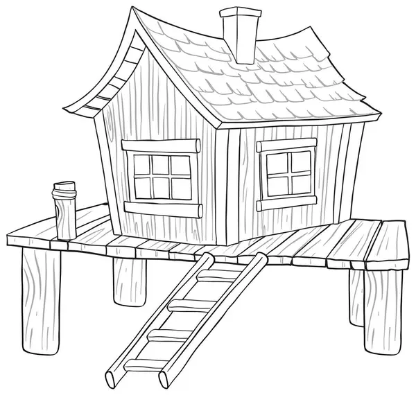 Sketch Quaint Cabin Stilts Ladder — Stock Vector