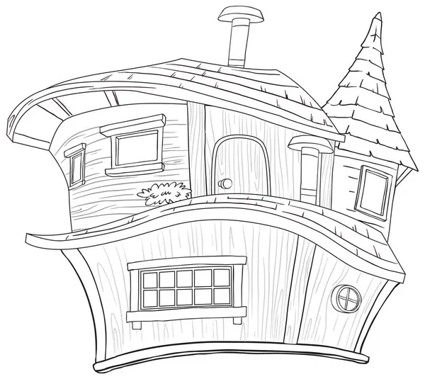 Schwarz Weiße Zeichnung Eines Skurrilen Hauses lizenzfreie Stockvektoren
