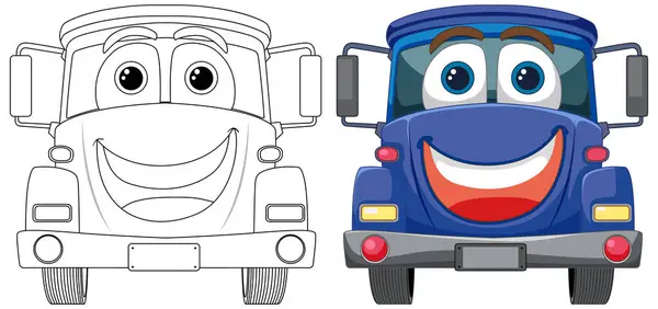 两辆面朝前笑的动画车 — 图库矢量图片