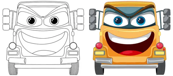 Two Smiling Animated Cars Expressive Faces — Stock Vector