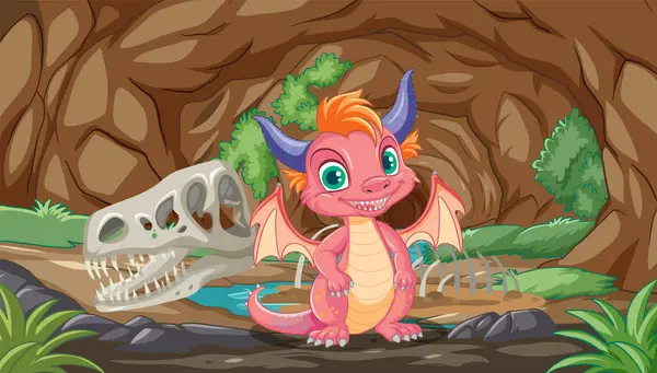 Dragon Coloré Avec Des Dinosaure Arrière Plan — Image vectorielle