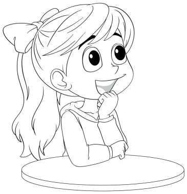 Düşünen bir kızın siyah beyaz çizimi