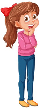 Çizgi film kızı ayakta, gülümsüyor.