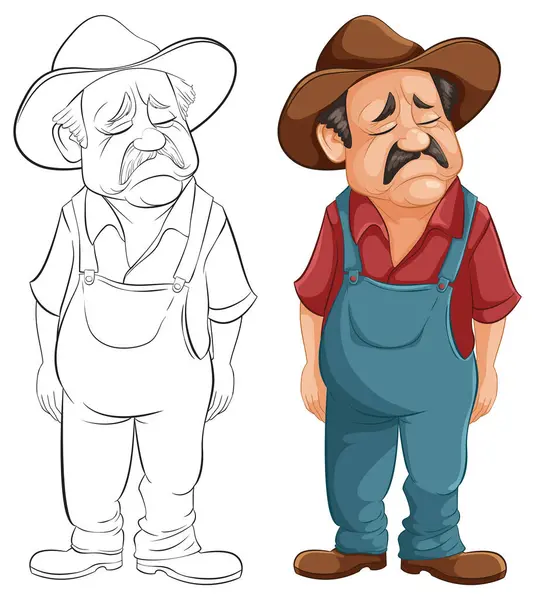Two Sad Cartoon Farmers Expressive Faces — Stock Vector