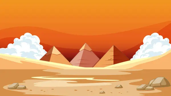 Vector Illustration Pyramids Desert Landscape — Stock Vector