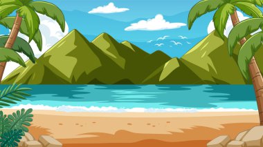 Sakin bir tropik plaj sahnesinin vektör çizimi